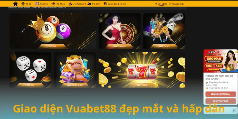 Giao diện Vuabet88 đẹp mắt và hấp dẫn